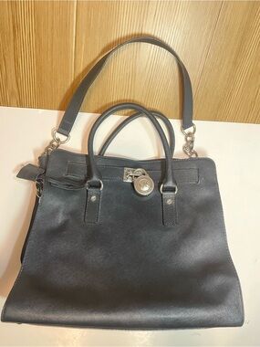 Michael Kors Hamilton Medium Crossbody Satchel Saffiano Leather Black